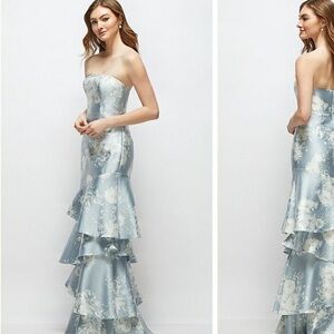 Dessy strapless bodycon maxi dress in blue seraphina floral! Size 4